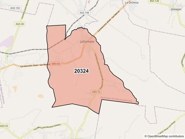 Mapa del código postal 20324, Aguascalientes, Aguascalientes