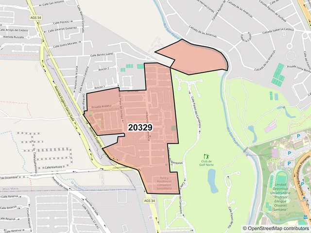 Mapa del código postal 20329, Aguascalientes, Aguascalientes