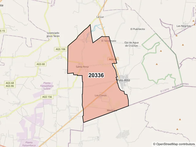 Mapa del código postal 20336, El Llano, Aguascalientes