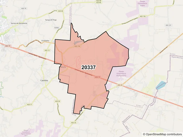 Mapa del código postal 20337, El Llano, Aguascalientes