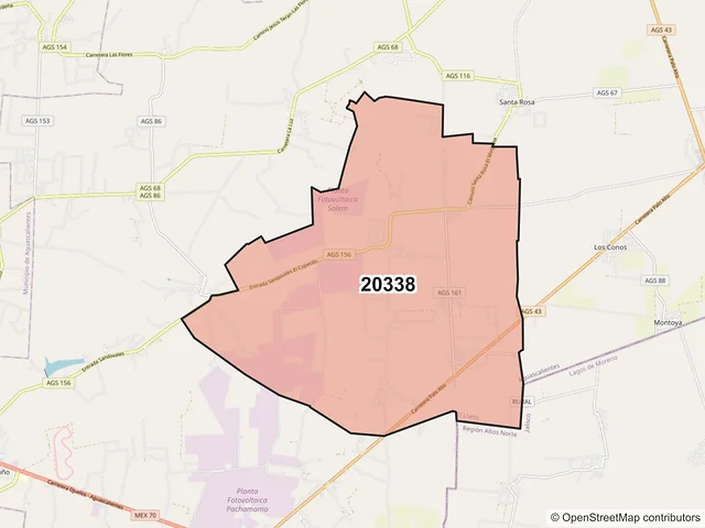 Mapa del código postal 20338, El Llano, Aguascalientes