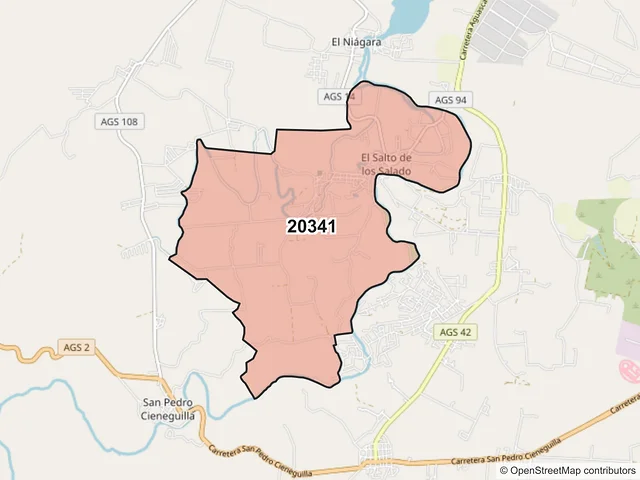 Mapa del código postal 20341, Aguascalientes, Aguascalientes