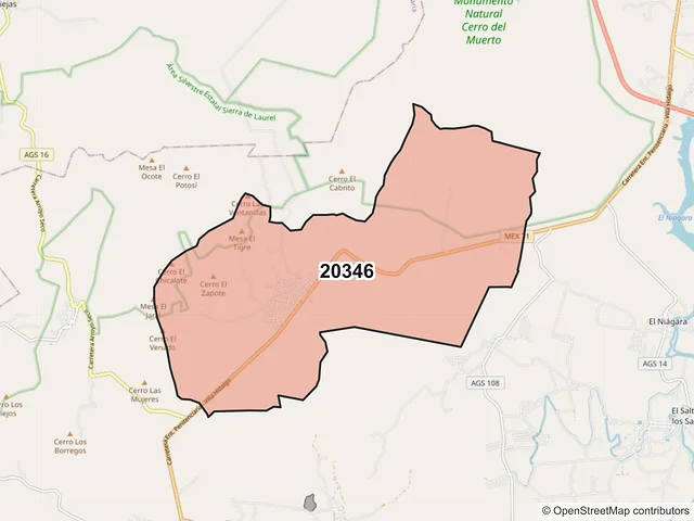 Mapa del código postal 20346, Aguascalientes, Aguascalientes