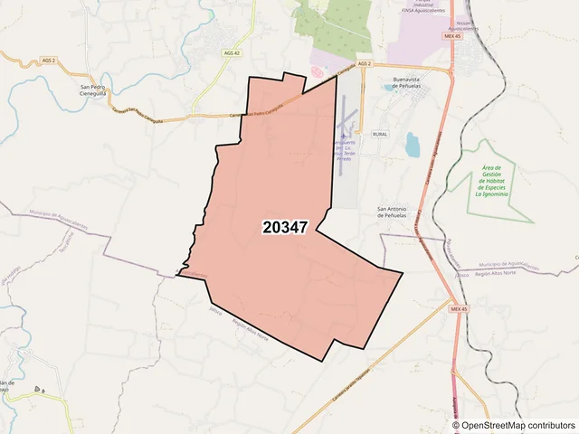 Mapa del código postal 20347, Aguascalientes, Aguascalientes