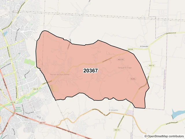 Mapa del código postal 20367, Aguascalientes, Aguascalientes