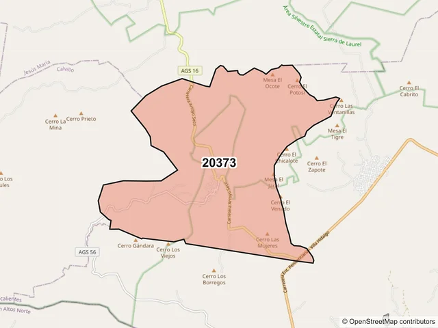 Mapa del código postal 20373, Aguascalientes, Aguascalientes