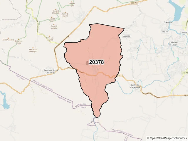 Mapa del código postal 20378, Aguascalientes, Aguascalientes
