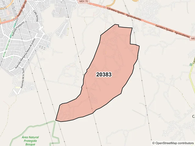 Mapa del código postal 20383, Aguascalientes, Aguascalientes