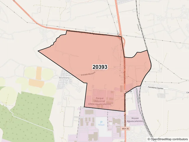 Mapa del código postal 20393, Aguascalientes, Aguascalientes