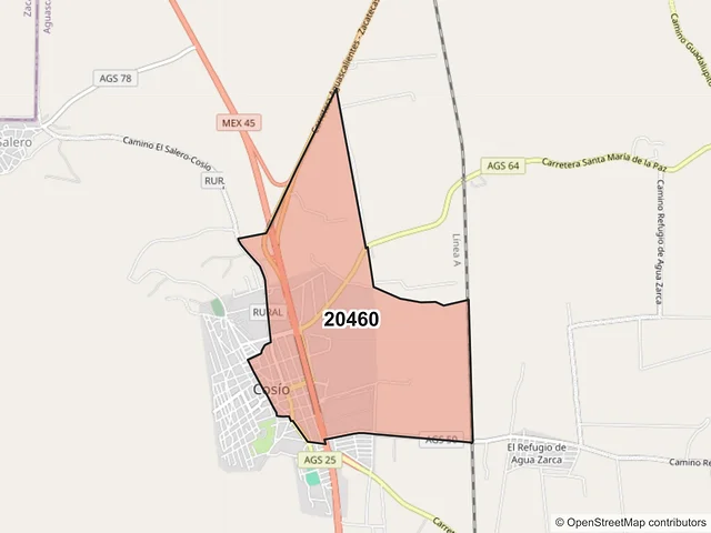 Mapa del código postal 20460, Cosío, Aguascalientes