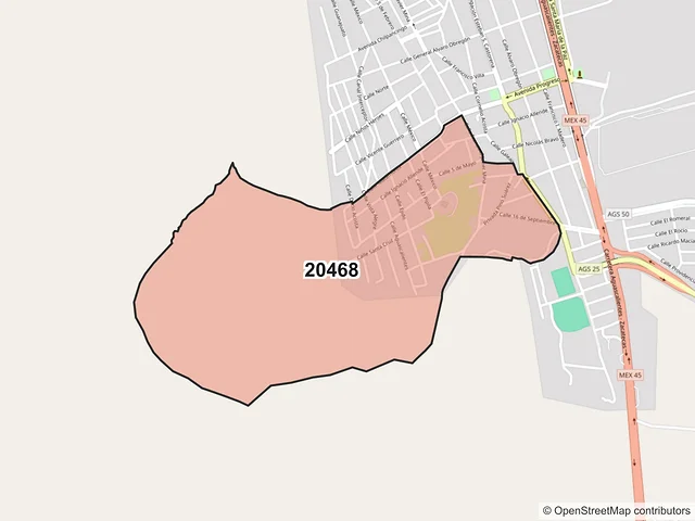 Mapa del código postal 20468, Cosío, Aguascalientes