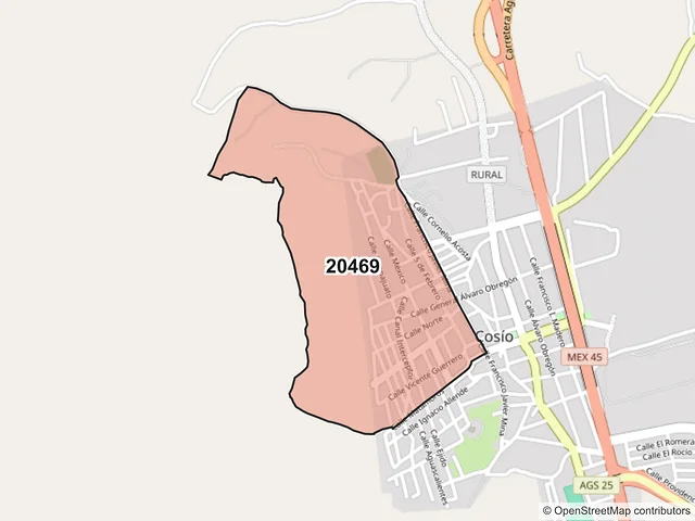 Mapa del código postal 20469, Cosío, Aguascalientes