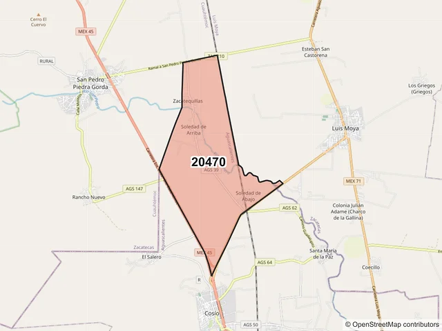 Mapa del código postal 20470, Cosío, Aguascalientes
