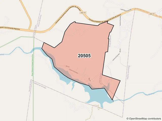 Mapa del código postal 20505, San José de Gracia, Aguascalientes