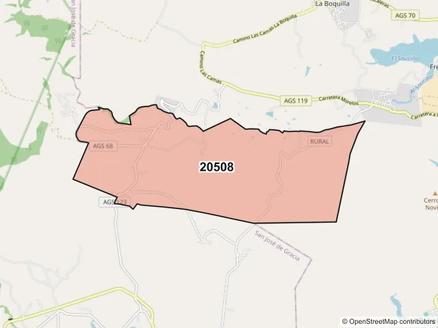 Mapa del código postal 20508, San José de Gracia, Aguascalientes