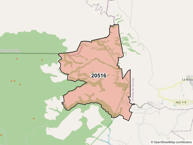 Mapa del código postal 20516, San José de Gracia, Aguascalientes