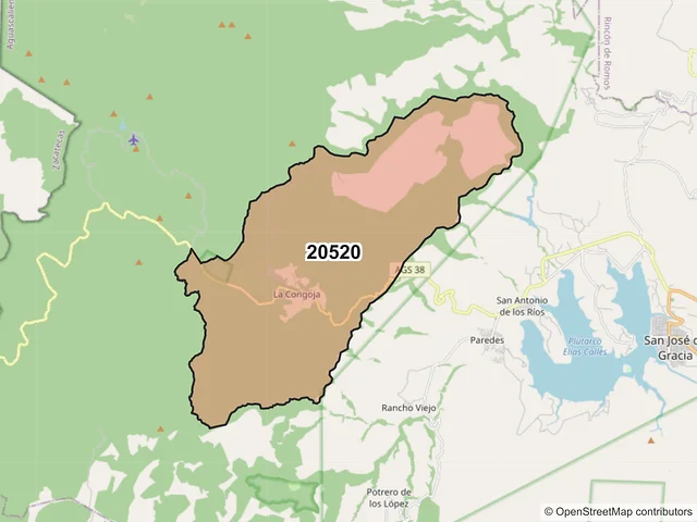 Mapa del código postal 20520, San José de Gracia, Aguascalientes