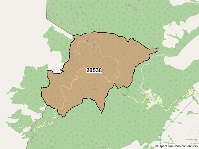 Mapa del código postal 20538, San José de Gracia, Aguascalientes