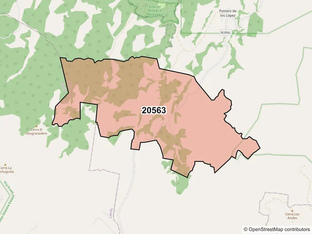 Mapa del código postal 20563, San José de Gracia, Aguascalientes