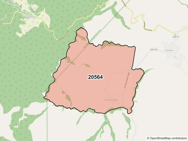 Mapa del código postal 20564, San José de Gracia, Aguascalientes