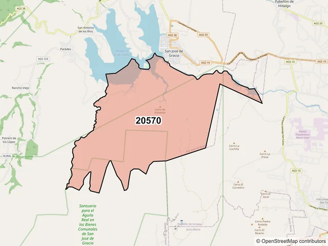 Mapa del código postal 20570, San José de Gracia, Aguascalientes