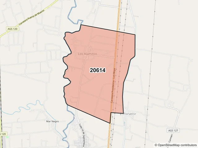 Mapa del código postal 20614, Tepezalá, Aguascalientes