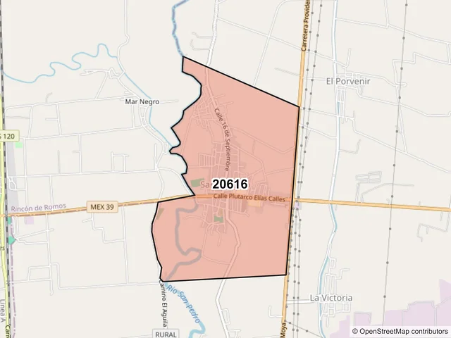 Mapa del código postal 20616, Tepezalá, Aguascalientes
