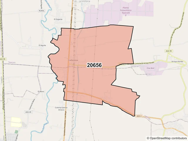 Mapa del código postal 20656, Tepezalá, Aguascalientes