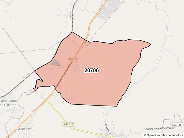 Mapa del código postal 20706, Asientos, Aguascalientes