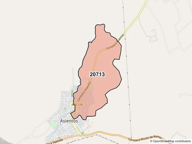 Mapa del código postal 20713, Asientos, Aguascalientes