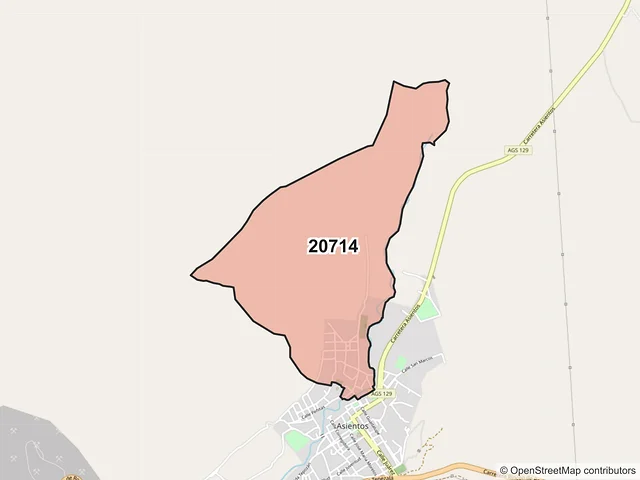 Mapa del código postal 20714, Asientos, Aguascalientes