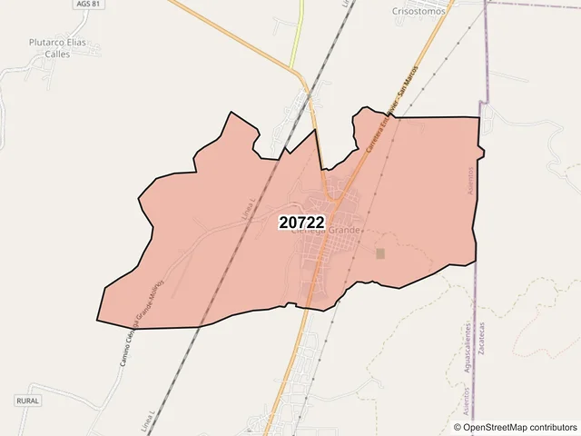 Mapa del código postal 20722, Asientos, Aguascalientes