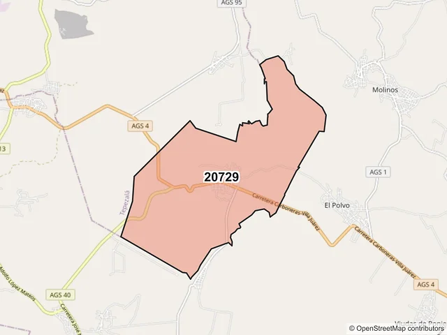 Mapa del código postal 20729, Asientos, Aguascalientes