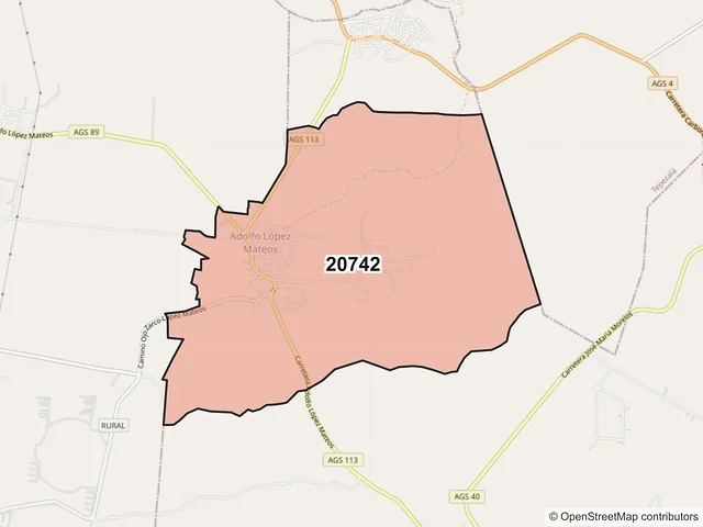 Mapa del código postal 20742, Asientos, Aguascalientes