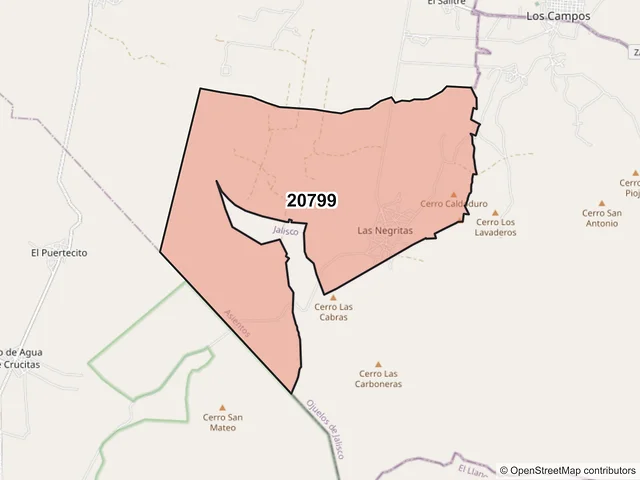 Mapa del código postal 20799, Asientos, Aguascalientes
