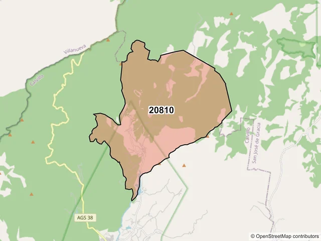 Mapa del código postal 20810, Calvillo, Aguascalientes