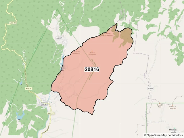 Mapa del código postal 20816, Calvillo, Aguascalientes