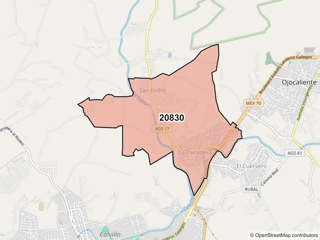 Mapa del código postal 20830, Calvillo, Aguascalientes