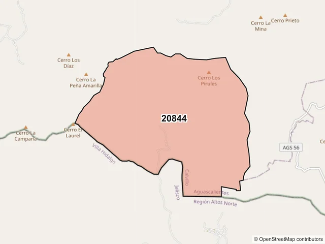 Mapa del código postal 20844, Calvillo, Aguascalientes