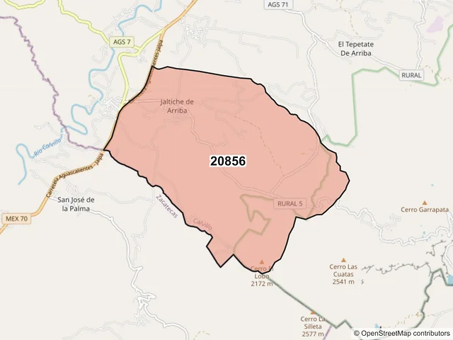 Mapa del código postal 20856, Calvillo, Aguascalientes