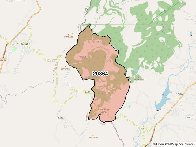 Mapa del código postal 20864, Calvillo, Aguascalientes