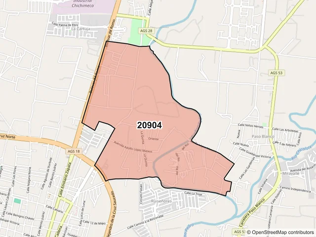 Mapa del código postal 20904, Jesús María, Aguascalientes