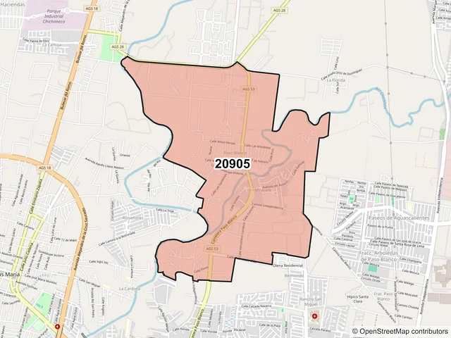 Mapa del código postal 20905, Jesús María, Aguascalientes