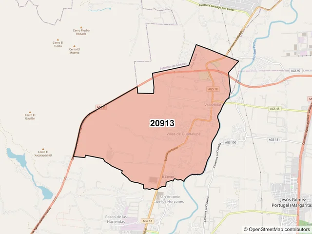 Mapa del código postal 20913, Jesús María, Aguascalientes