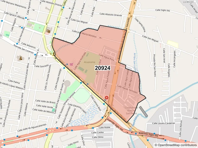 Mapa del código postal 20924, Jesús María, Aguascalientes