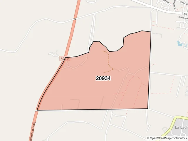 Mapa del código postal 20934, Jesús María, Aguascalientes