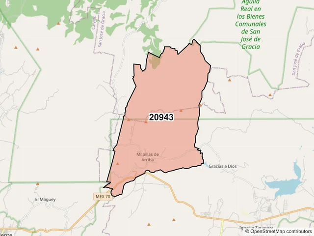 Mapa del código postal 20943, Jesús María, Aguascalientes
