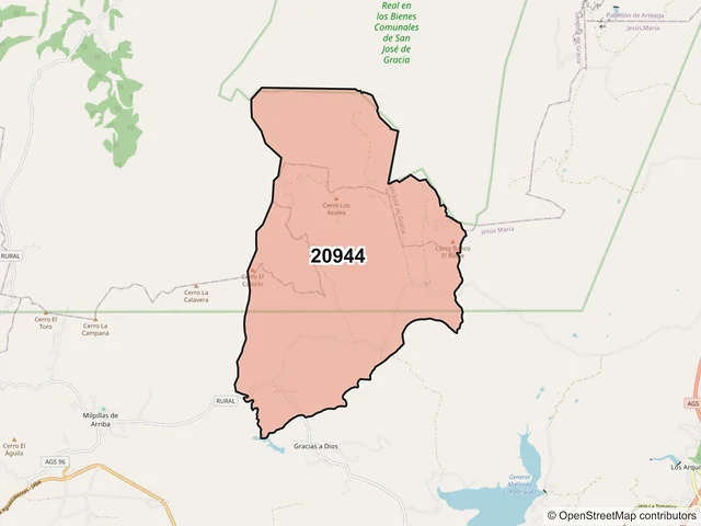 Mapa del código postal 20944, Jesús María, Aguascalientes