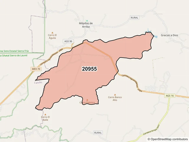 Mapa del código postal 20955, Jesús María, Aguascalientes
