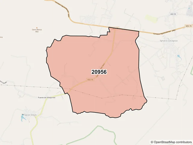Mapa del código postal 20956, Jesús María, Aguascalientes